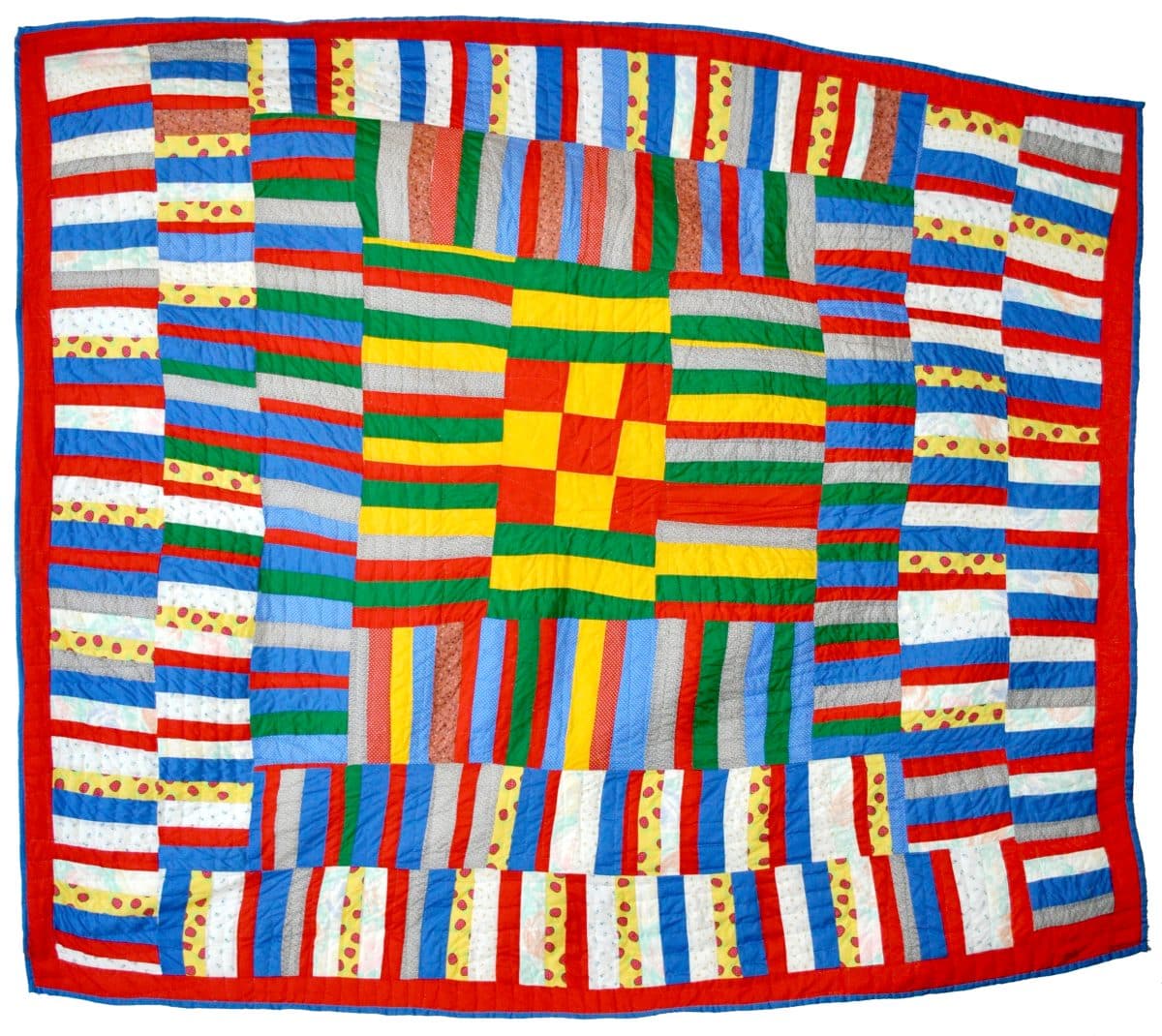 image of a gee's bend quilt, red, blue, yellows and greens by Gee's bend quilters