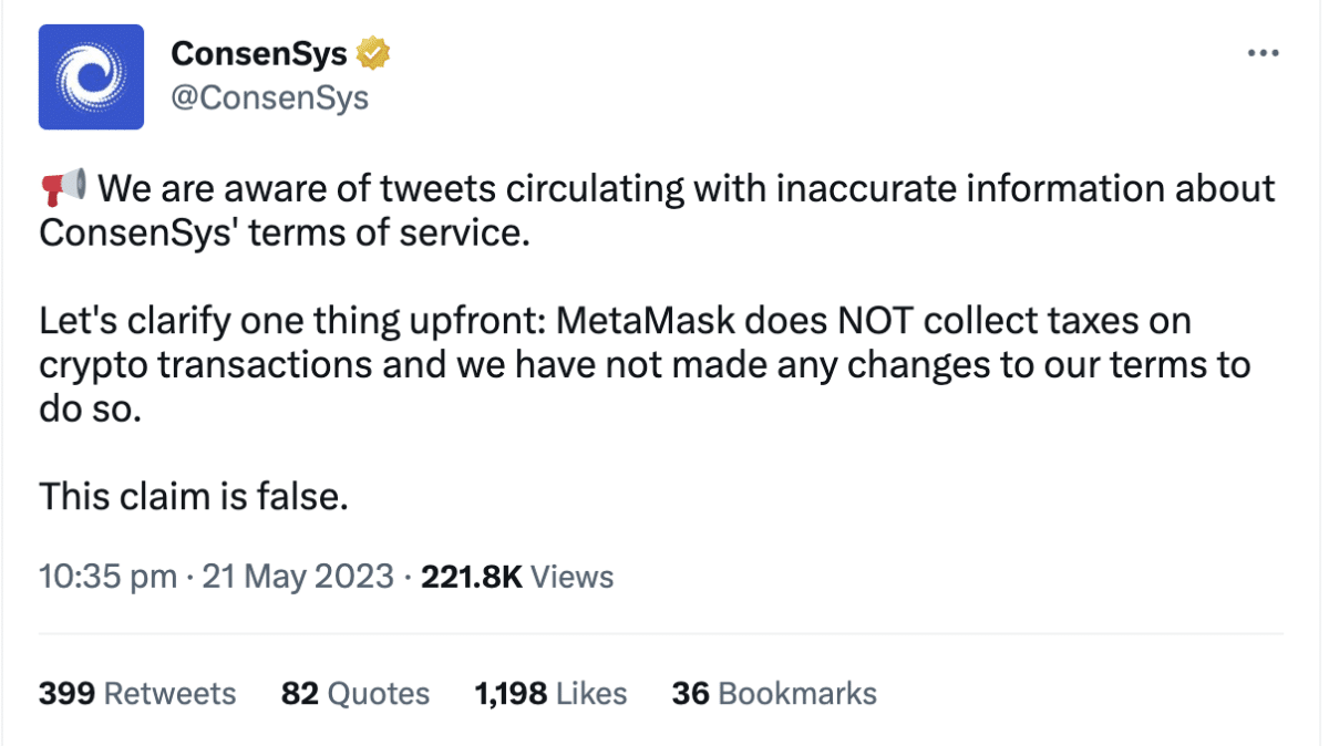MetaMask tax tweet