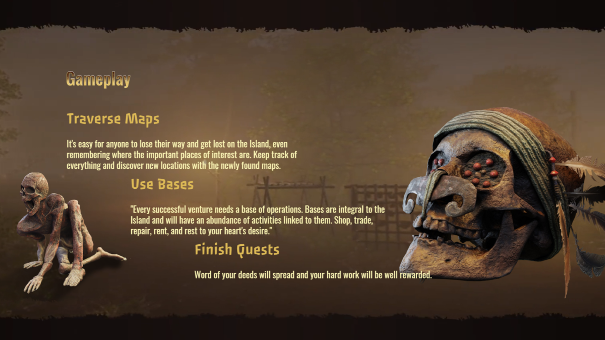 screenshot of a game info page with maps, bases, and quests