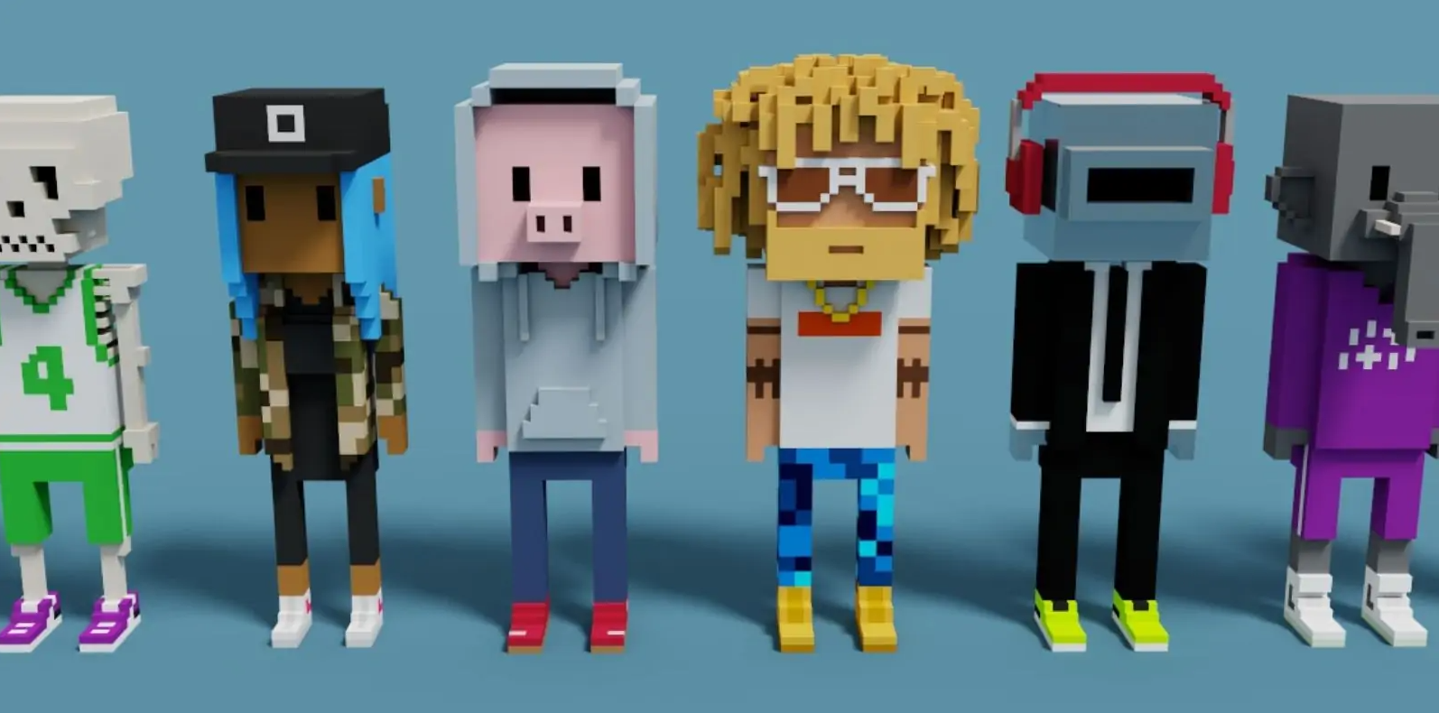 image of several pixelated 3D characters from the Meebits NFT collection included in Otherside