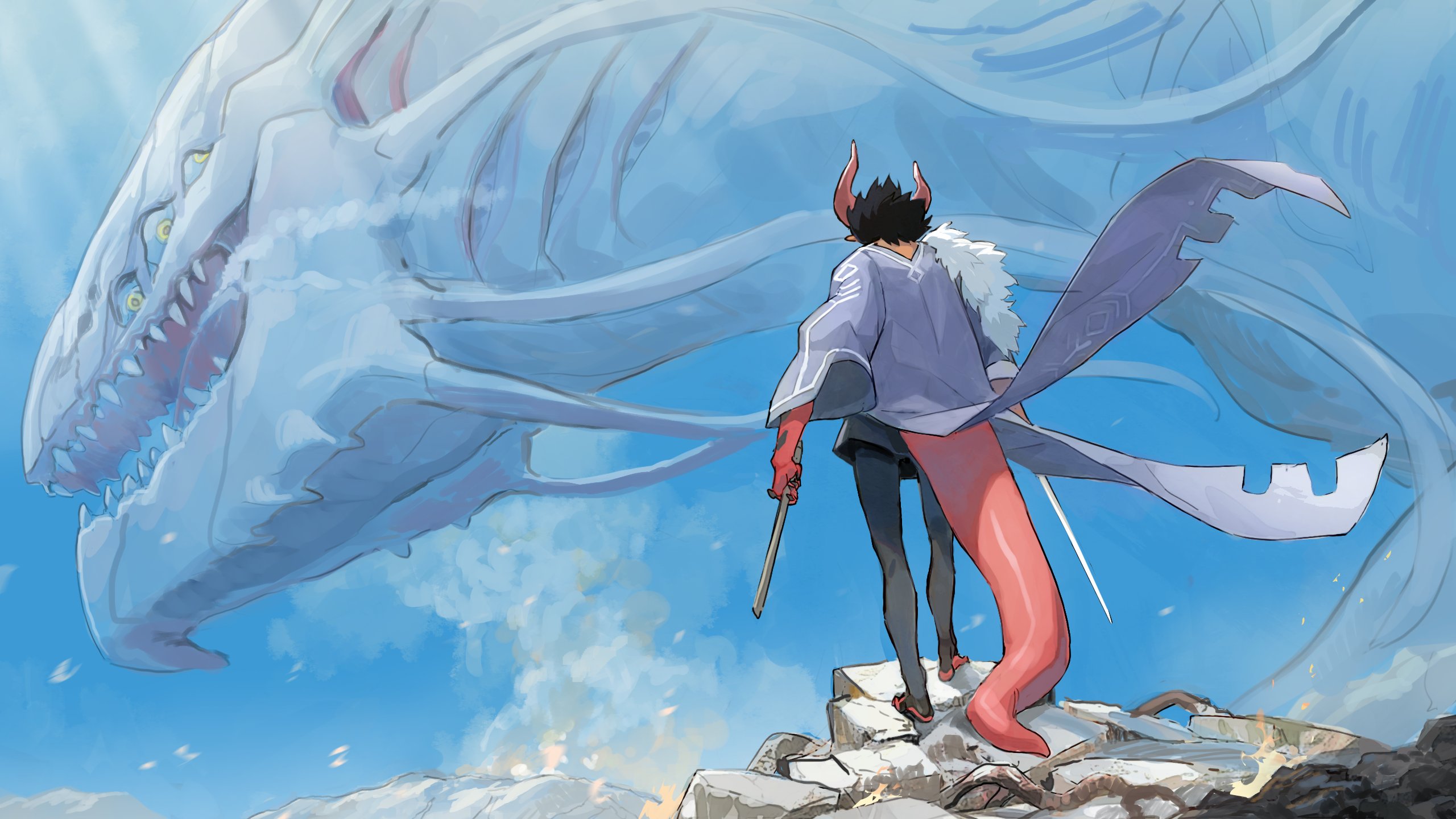 ¡una hermosa imagen de estilo anime que representa un dragón y un personaje demoníaco, del proyecto Ether NFT!