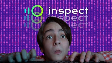 a kid lookingg earnestly at screen with a purple background that reads 'NFT Inspect'