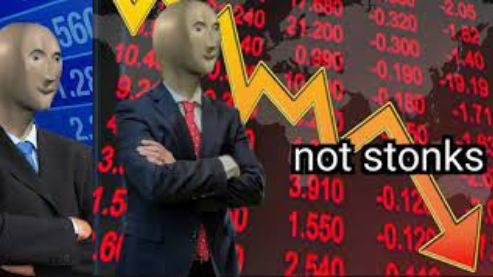 a meme depicting a stock broker standing in front of a "not stonks" downward facing arrow, basically reflecting the NFT market downturn recently