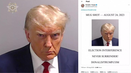 picture of the Donald Trump Mugshot and tweet