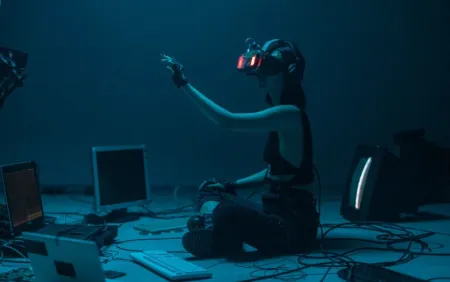 person sitting on floor engaging in metaverse with VR headset