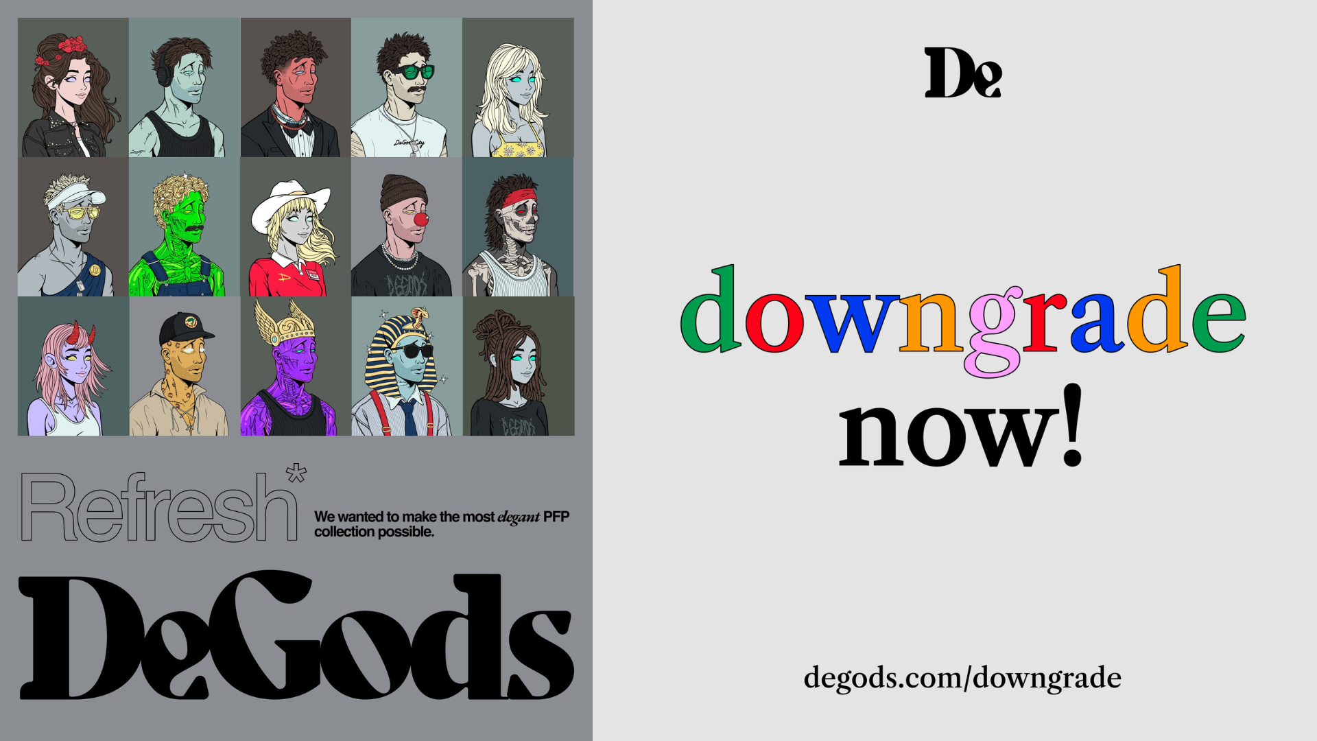 DeGods Season 3 poster with the "downgrade now" text