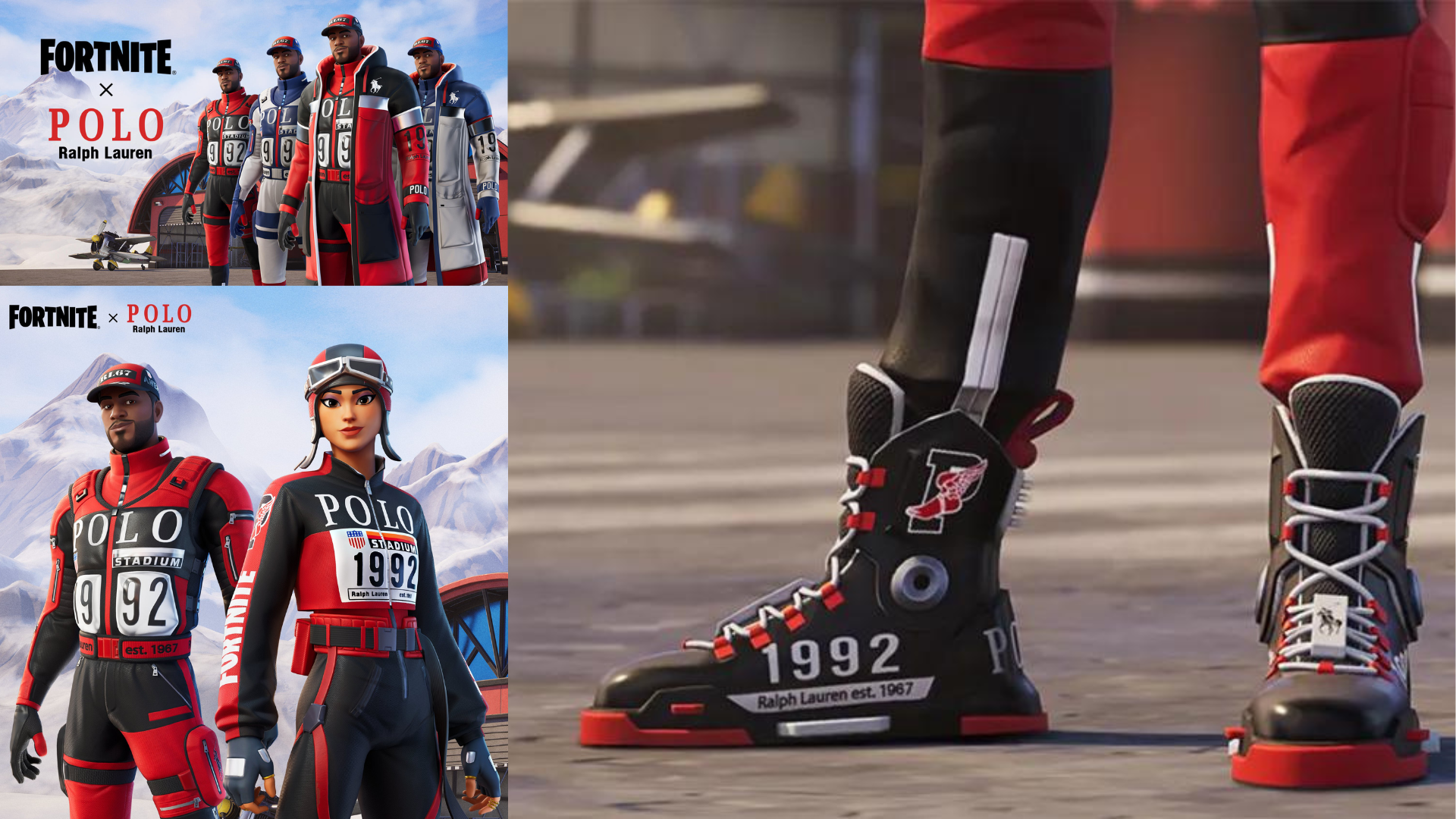 Fortnite x Polo ralph Lauren collaboration images featuring phygital boots close-up