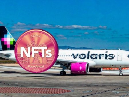 Volaris plane behind an "NFT Annual Pass" image