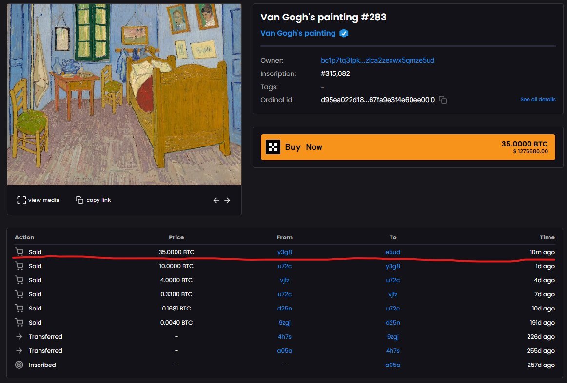 van gogh digital art #283, selling for 35 BTC 