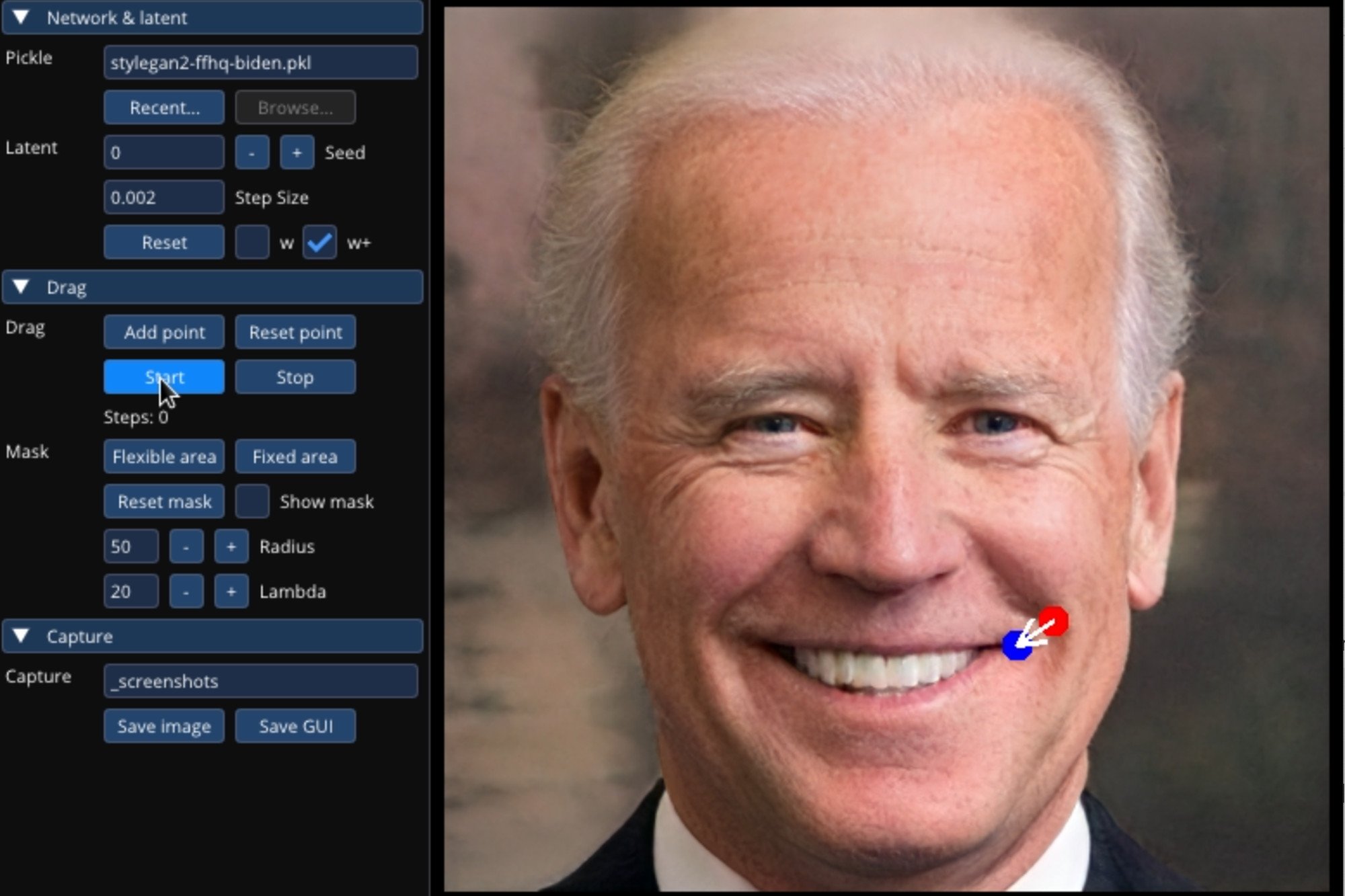 US President Joe Biden’s AI face on DragGAN Editor
