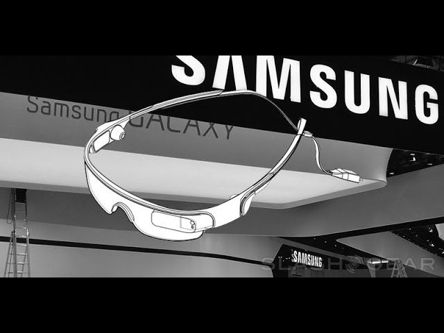 a pair of concept samsung xr glasses alongside the company logo