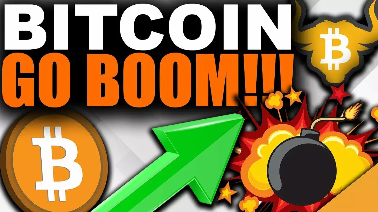 a picture of Bitcoin symbol with an upward rising stock graph with the words "Bitcoin Go Boom" written - indicating the milestone that bitcoin has reached in 2023, crossing over $42k this week