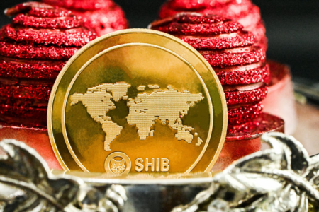 Shib coin with red background