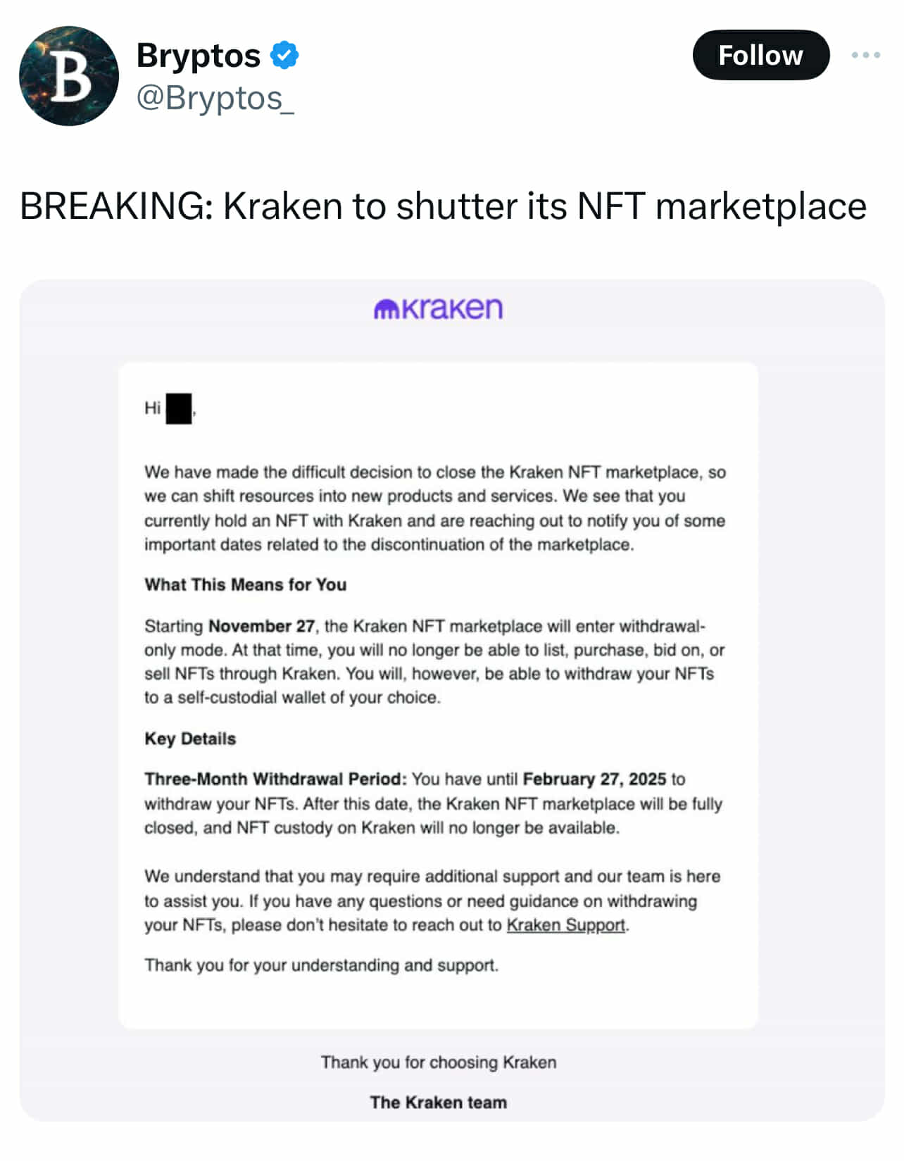 Kraken Closes the NFT Market