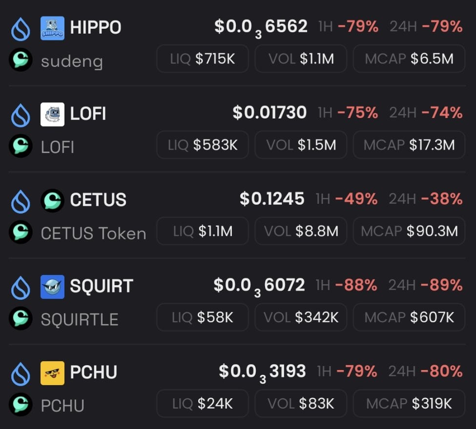 Disaster attacks SUI ecosystem tokens, with great losses