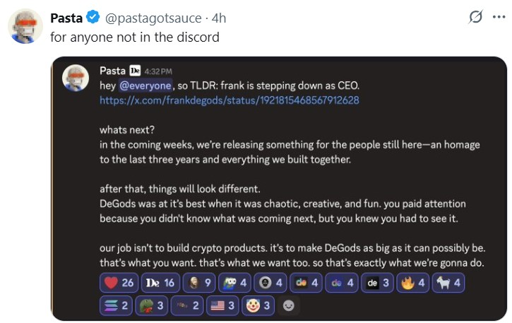 Could DeGods Become the Next Pudgy Penguins After Frank Steps Down as CEO?